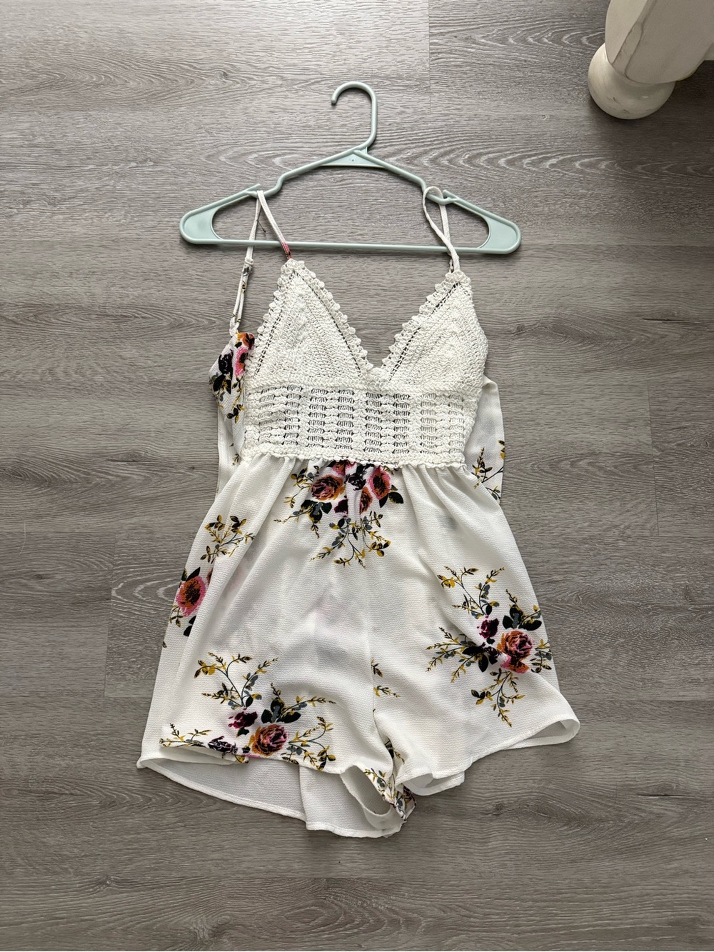 White Summer Floral Crochet-Top Romper
